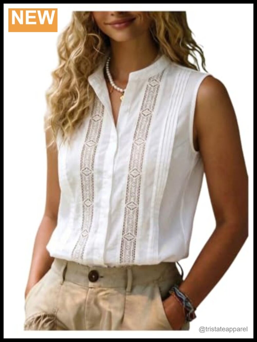 Lace Hollow Out Sleeveless Button Down Blouse Women's Office Wear Top